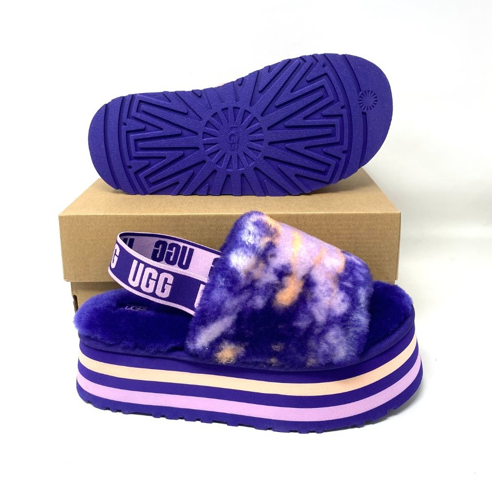 UGG Women's Size 1122032 VNGH DISCO MARBLE SLIDES VIOLET Platform Sandal Slipper - Picture 7 of 10